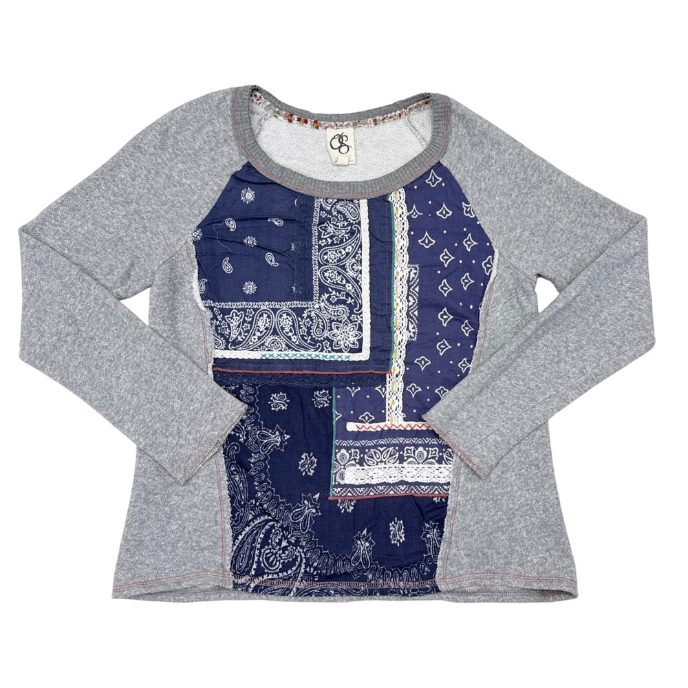 One September Sweatshirt Womens Sz Medium Bobbie Patchwork Bandana Anthropologie